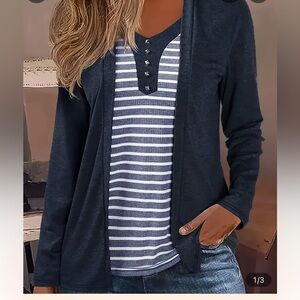 NEW 2-In-1 Chic Striped Splicing Long Sleeve T-Shirt - Versatile, Breathable, XL